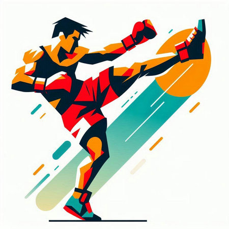 Boxing man in action, vector illustration. Sportsman in motion.のイラスト素材