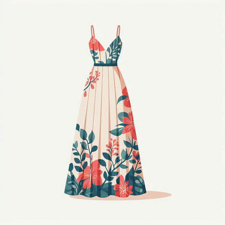 Fashionable woman's dress with floral pattern. Vector illustration.のイラスト素材