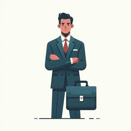 Businessman with briefcase. Vector illustration in flat cartoon style.のイラスト素材