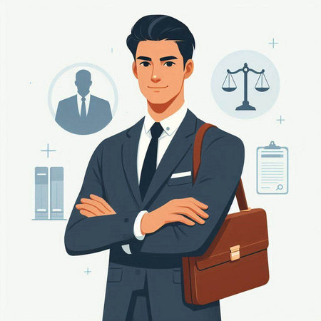 Businessman with briefcase in hands. Vector illustration in flat styleのイラスト素材