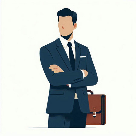 Vector illustration of a businessman in a suit with a briefcase.のイラスト素材
