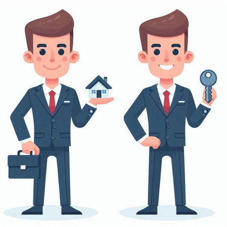 Real estate agent and buyer. Vector illustration in a flat style.のイラスト素材