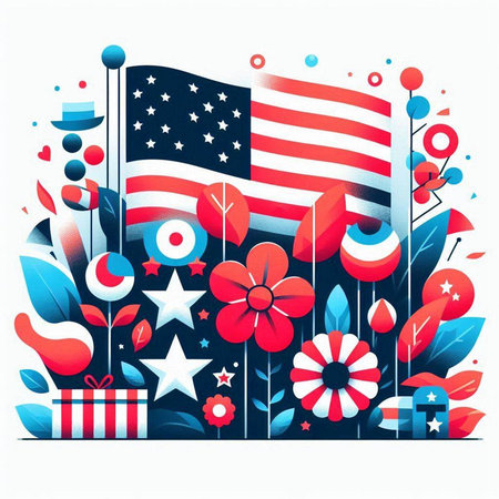 American flag and flowers on white background. Vector illustration. EPS 10のイラスト素材