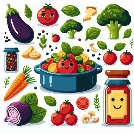 Vegetables and Fruits and Vegetables Set. Vector Illustrationのイラスト素材