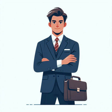 Businessman in suit with briefcase. Vector illustration in cartoon styleのイラスト素材