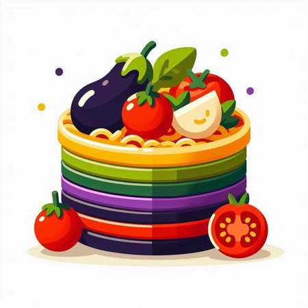 Vegetable salad in a bowl on a white background. Vector illustration.のイラスト素材