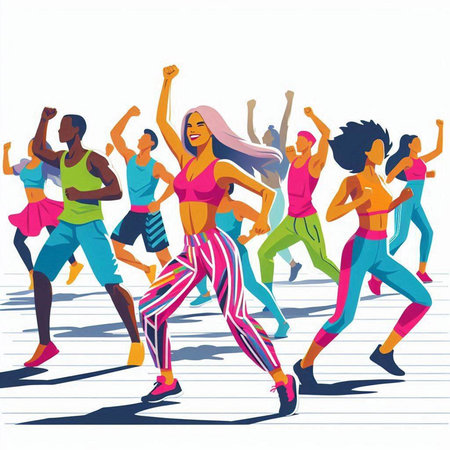 Group of young people running. Vector illustration in flat cartoon style.のイラスト素材