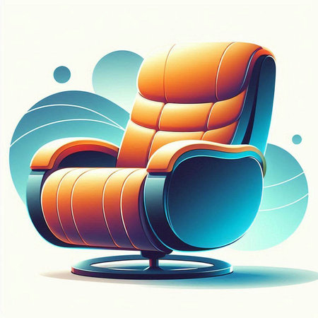 modern armchair in blue and orange colors - 3d render illustrationのイラスト素材