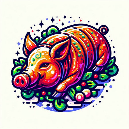 Vector illustration of a stylized pig, symbol of the new year 2019のイラスト素材