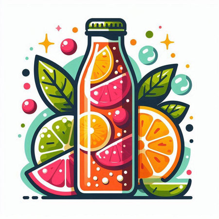 Fruit juice in a bottle. Vector illustration in flat style.のイラスト素材