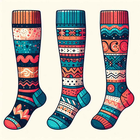 Set of colorful socks with ethnic ornaments. Vector illustration.のイラスト素材