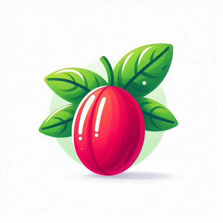 Plum fruit with green leaves on white background. Vector illustration.のイラスト素材
