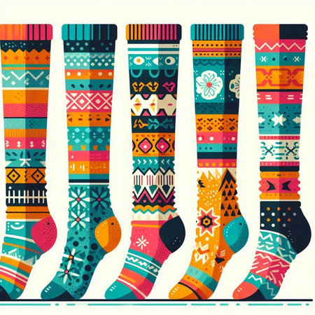 Set of colorful socks with different patterns. Vector illustration for your designのイラスト素材