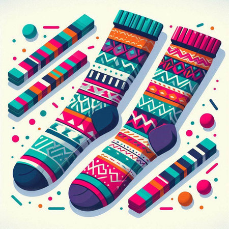 Colorful socks with ethnic pattern on white background. Vector illustration.のイラスト素材
