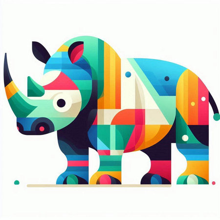 Colorful rhinoceros with geometric pattern. Vector illustration.のイラスト素材