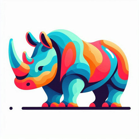 Colorful rhinoceros icon isolated on white background. Vector illustration.のイラスト素材