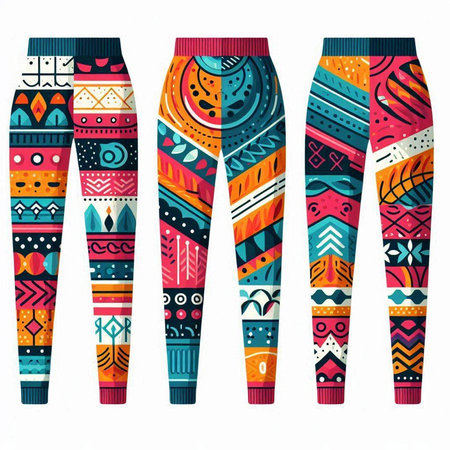Set of colorful pants for women with ethnic pattern. Vector illustration.のイラスト素材