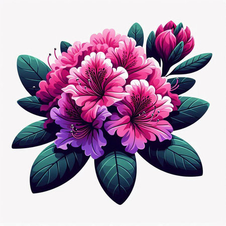 Bouquet of pink rhododendron flowers. Vector illustration.のイラスト素材