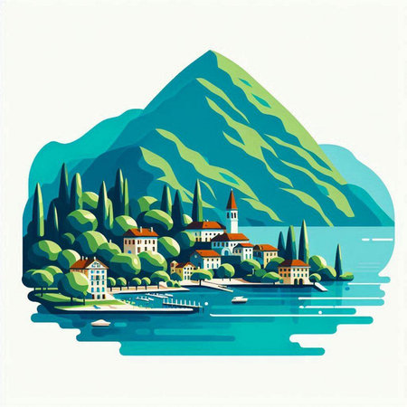 Lake Ohrid, Adriatic Sea, Montenegro. Vector illustrationのイラスト素材