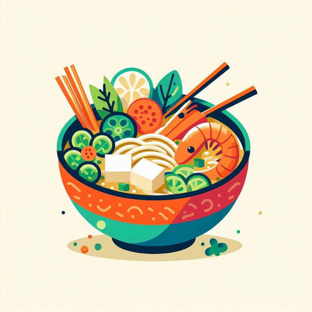 Noodles in a bowl with chopsticks. Vector illustration.のイラスト素材