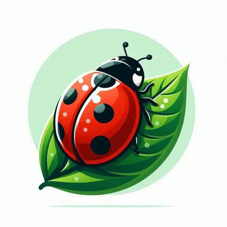 Ladybug on green leaf isolated on white background. Vector illustration.のイラスト素材