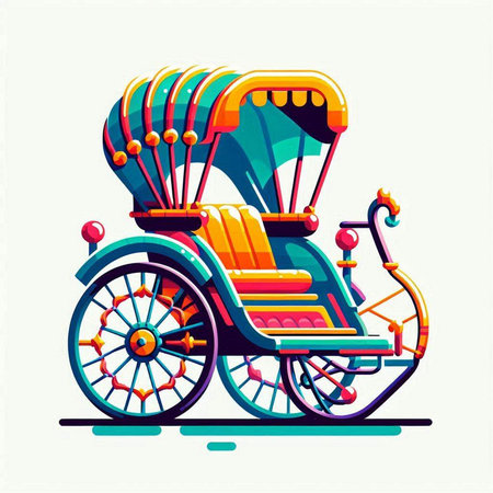 Colorful retro rickshaw. Vector illustration in flat style.のイラスト素材