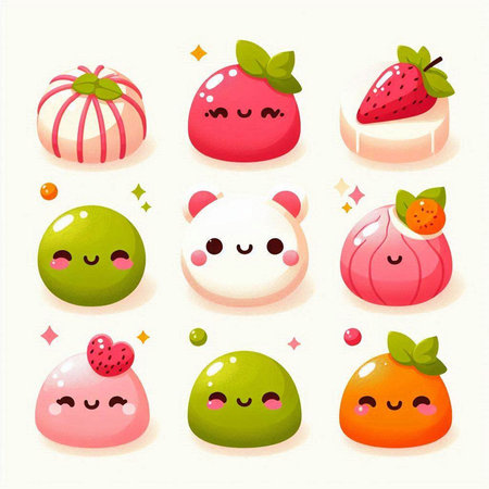 Set of cute kawaii japanese sweets. Vector illustration.のイラスト素材