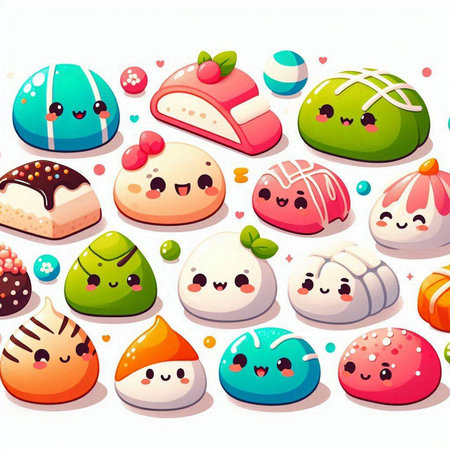 Cartoon kawaii colorful japanese sweets. Vector illustration.のイラスト素材