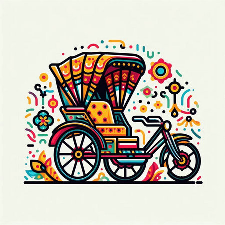 Colorful vector illustration of a tricycle in the style of Doodleのイラスト素材