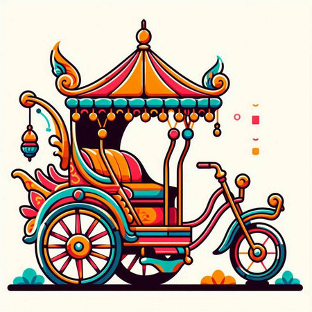 Vector illustration of a colorful Indian trishaw, vintage style.のイラスト素材
