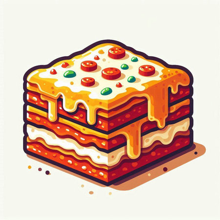 Illustration of a slice of lasagna with tomato sauce and cheeseのイラスト素材
