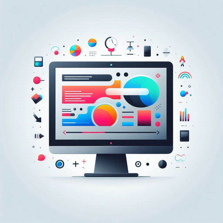 Computer monitor with colorful infographics. Vector illustration for your design.のイラスト素材