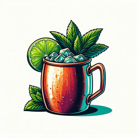 Mug of cold drink with lime and mint. Vector illustration.のイラスト素材