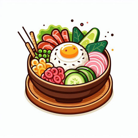 Japanese cuisine. Sashimi in a wooden bowl. Vector illustration.のイラスト素材