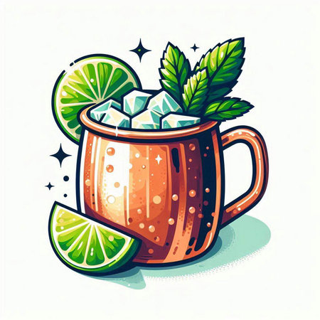 Cocktail with lime, mint and ice. Vector illustration.のイラスト素材