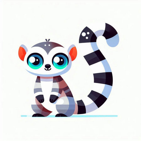 Cute lemur with big blue eyes. Vector illustration on white background.のイラスト素材