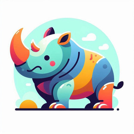 Cartoon rhinoceros. Colorful vector illustration in flat styleのイラスト素材