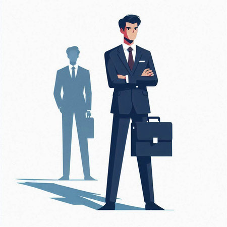 Vector illustration of a businessman standing with briefcase and two businessmen.のイラスト素材