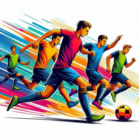 Soccer players in action. Vector illustration of a soccer player.のイラスト素材