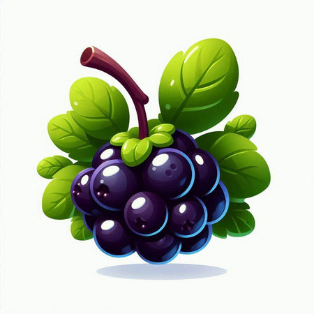 Vector illustration of a bunch of blackberries with leaves on a white backgroundのイラスト素材