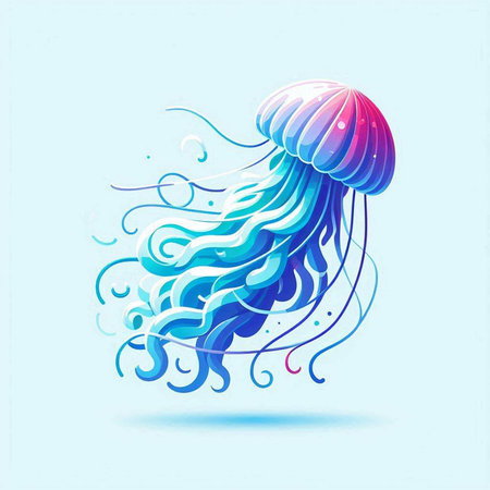 Colorful jellyfish on a light blue background. Vector illustration.のイラスト素材