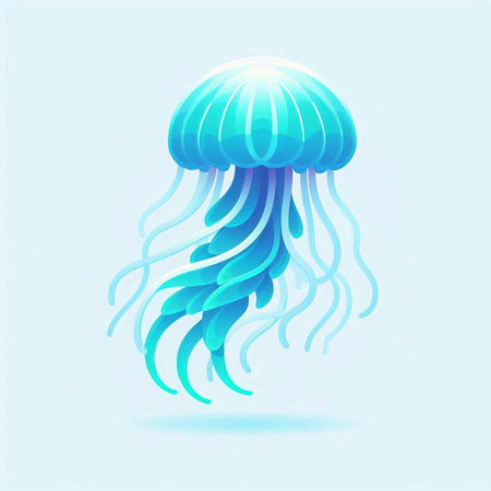 Blue jellyfish on a blue background. Vector illustration for your designのイラスト素材