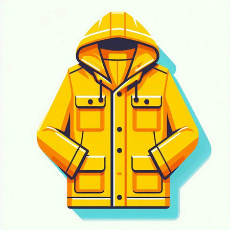 Vector illustration of yellow winter jacket with hood isolated on white background.のイラスト素材