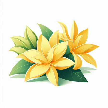 frangipani flowers with leaves on white background, vector illustrationのイラスト素材