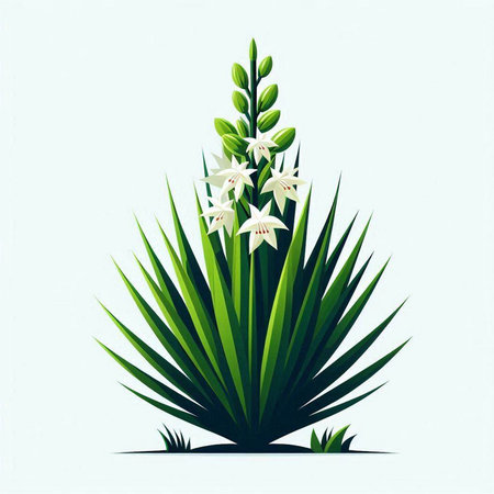 White flowers of yucca on a green background. Vector illustration.のイラスト素材