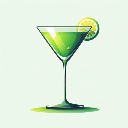 Cocktail with lime on a green background. Vector illustration.のイラスト素材