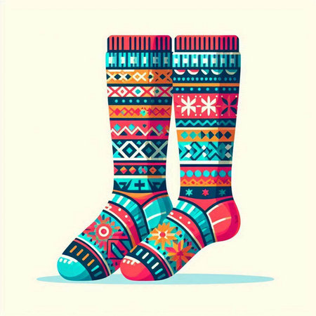 Colorful socks with ethnic ornaments. Vector illustration for your designのイラスト素材