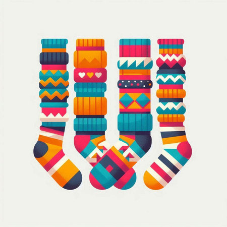 Colorful Christmas socks with ornament. Vector illustration. Eps 10.のイラスト素材