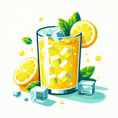 Cocktail with ice cubes and orange slices. Vector illustration.のイラスト素材