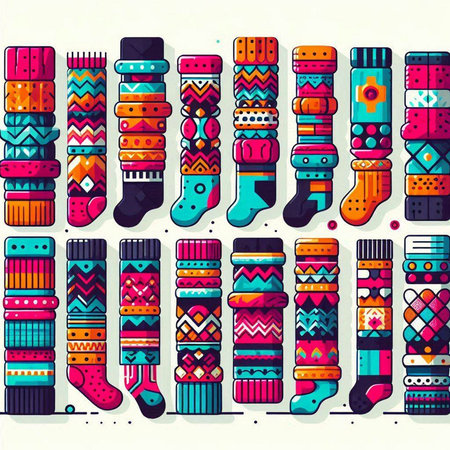 Colorful ethnic socks set. Vector illustration for your graphic design.のイラスト素材